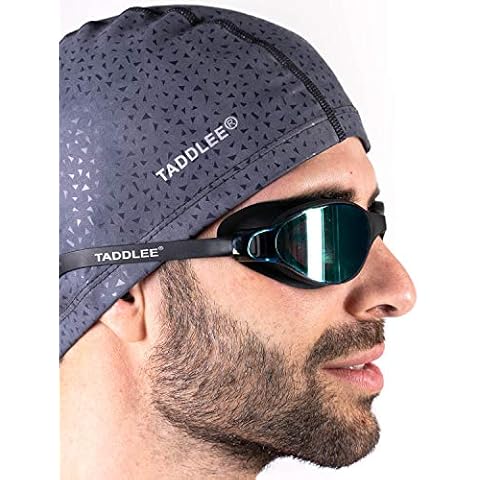 Taddlee Men Swim Cap PU Fabric Silicone Swimming Hat Pool Waterproof Sports Adult Swim Wear Accessories Large Size Outdoor(Gray) Cover