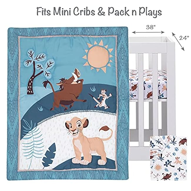 Lambs & Ivy (LAMCR) Lion King Adventure 3-Piece Mini Crib Bedding Set, Blue (790020)