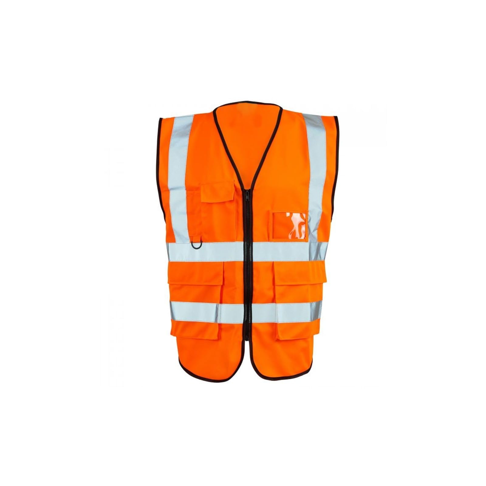 FAMBIZ Zipper Orange Hi Viz Vest Waistcoat, Lightweight & Comfortable Fit, Long-Lasting Wear, Enhanced Visibility Perfect For Roadside Work, Warehouses, Security Staff, Cycling, (1 Pcs, 2XL)