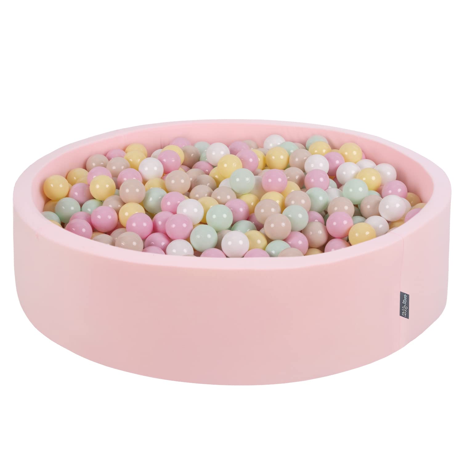 KiddyMoon Soft Ball Pit Round 120X30cm/600 Balls ∅ 7Cm / 2.75In For Kids, Foam Ball Pool Baby Playballs Children, Made In The EU, Pink:Pastel Beige/Pastel Yellow/White/Mint/Light Pink