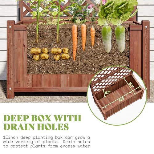 Amerlife 2-Piece Raised Garden Bed with Trellis, 35.4x17.7x72 Inch Planter Boxes with Drainage Holes for Vegetables and Climbing Plants