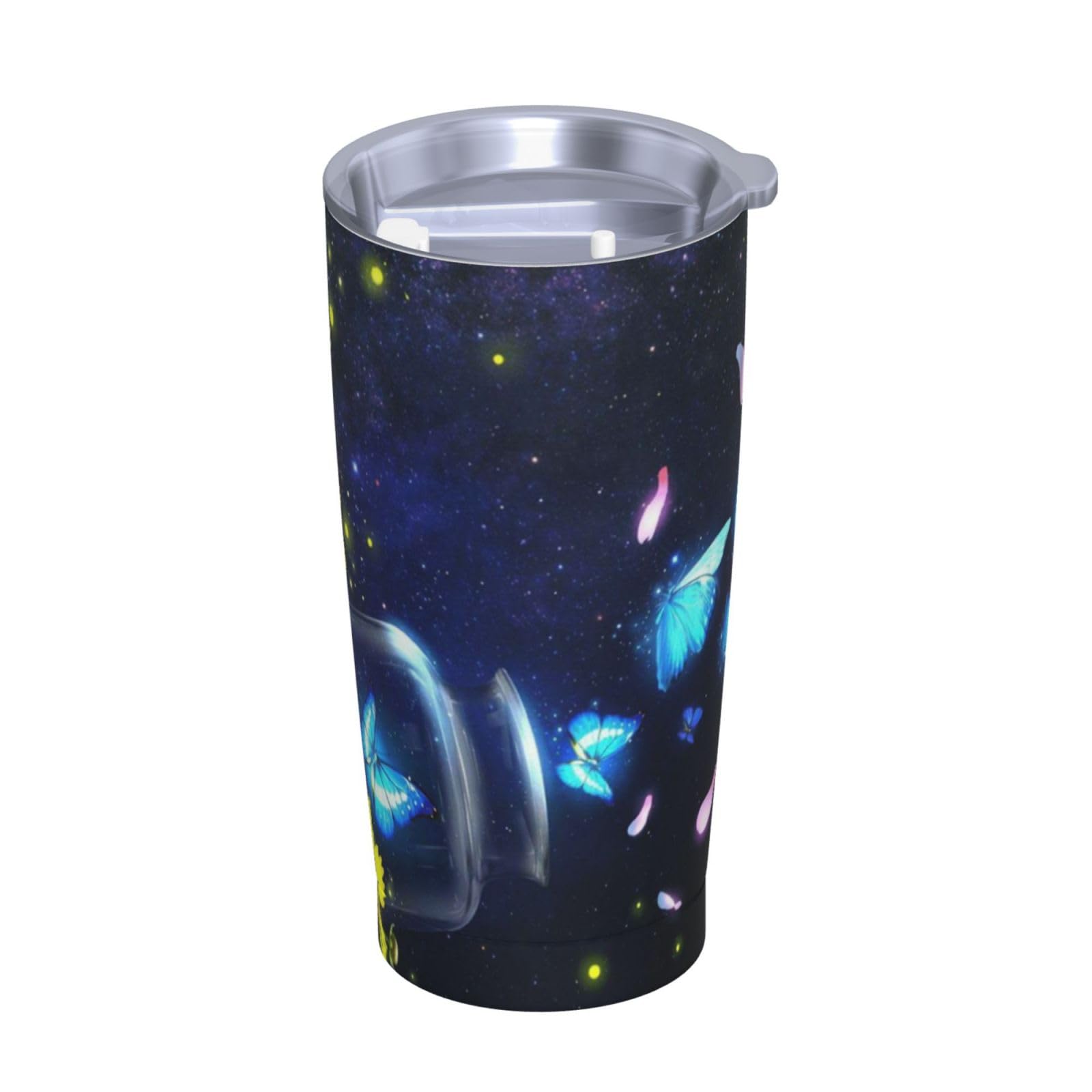 Tazza termica portatile in acciaio inox con stampa farfalle