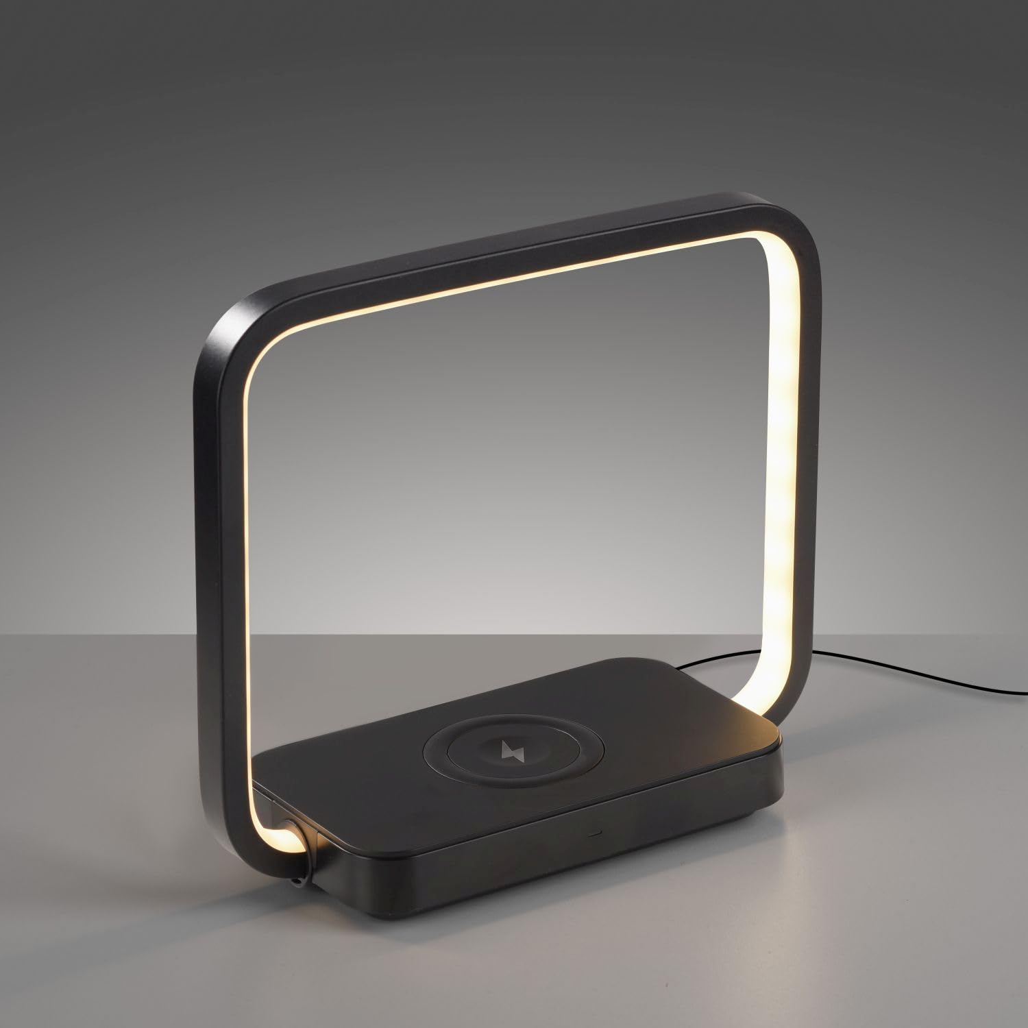 Licht-Erlebnisse LED Tischleuchte Metall Schwarz Schlafzimmer Nachttisch Büro Schreibtisch 2 W 3000 K warmweiß Ladefunktion kabellos dimmbar Touch Tischlampe HARLEN