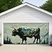Mountainous Forest Garage Door Cover, Nature-Inspired Highland Cow Large Garage Door Decorations, Outdoor Home Décor for All Seasons 157x71 Inch