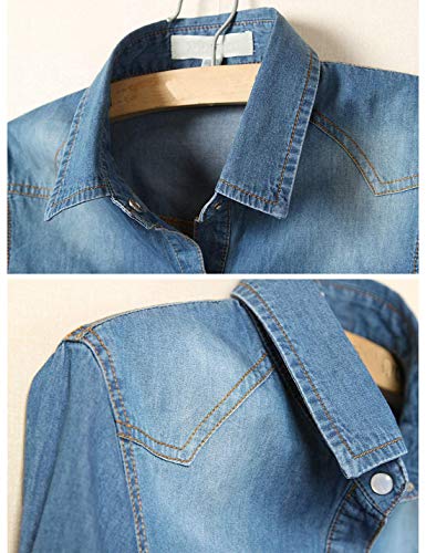 AMEBELLE Women's Roll Up 3/4 Sleeve Tie Front Knot Shirt Chambray Denim Crop Top3