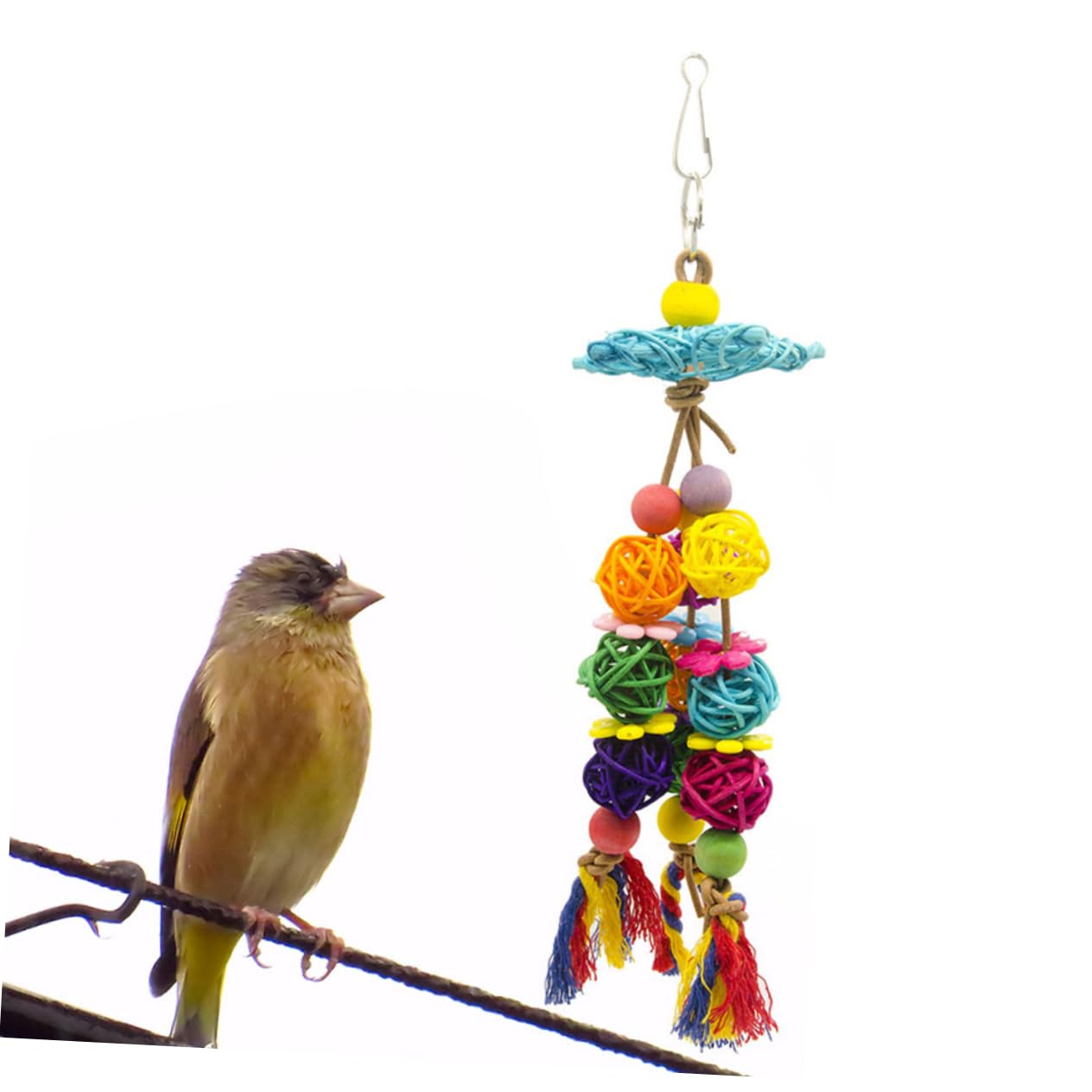 FRCOLOR Lot de 4 petits jouets pour oiseaux, calopsittes, jouets pour cage à oiseaux, jouets à suspendre, jouets à mâcher pour perroquet, balançoire, support en bois