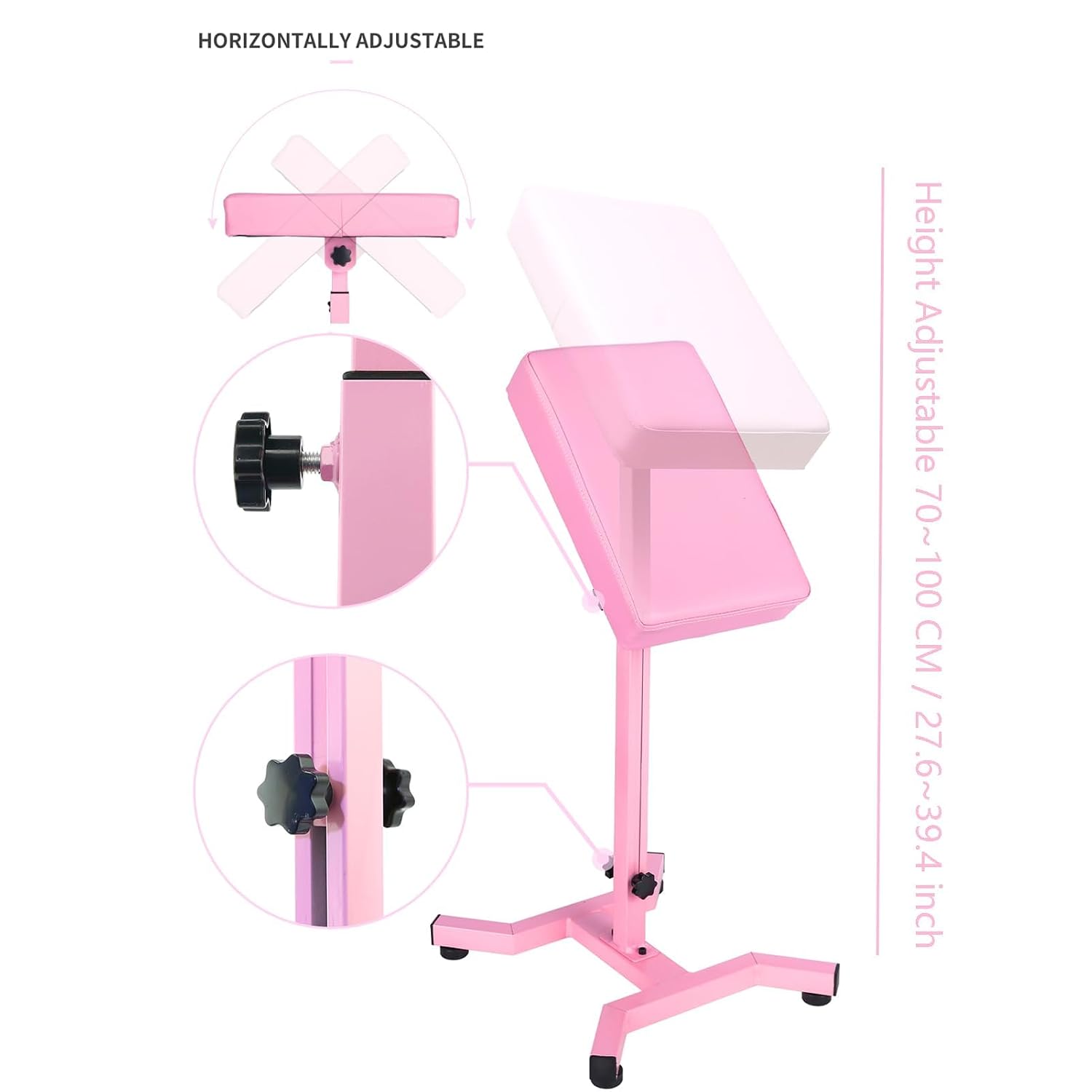 HUOXOU Pink Tattoo Arm Rest, Arm Rest Tattoo, Arm Rest for tattooing, Tattoo Arm Rest Stand, Tattoo Armrest, Four-corner base Stability Strongly, Adjustable Height, Thicken Soft Sponge Pad