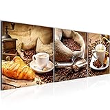 Bilder Küche Kaffee 3 Teilig Bild auf Vlies Leinwand Deko Wohnzimmer 90 x 30 cm Coffee Braun 504134a