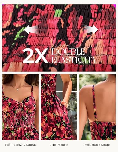 Image of GRACE KARIN Womens Maxi Floral Sundresses Summer Beach Boho Dress Spaghetti Strap Dresses Casual Fashion Clothes with Pockets