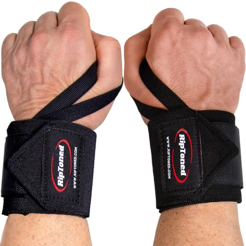 Rip Toned 18" Wrist Wraps for Weightlifting - Black Stiff, USPA