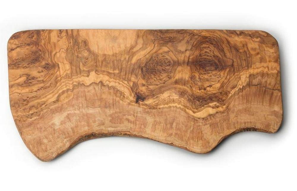 Continenta Tabla de cortar de madera de olivo natural, longitud de 50 cm, tabla para servir en forma natural con borde, refinada con aceite apto para alimentos, pieza única