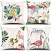 ZHAOMIMI Housse de Coussin, Lot de 4 en Coton et Lin Décoratif Taie d'oreiller Décoration pour Canapé Chambre Maison 45 x 45 cm (Tropical Flamant)
