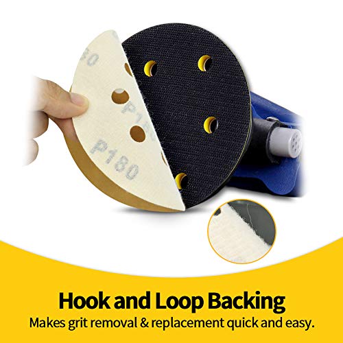 SPEEDWOX 50 Pcs 5 Inches 8 Hole Sanding Discs 180 Grit Dustless Hook and Loop Sandpaper for Random Orbital Sander Yellow Finishing Discs for Automotive Woodworking - Image 4