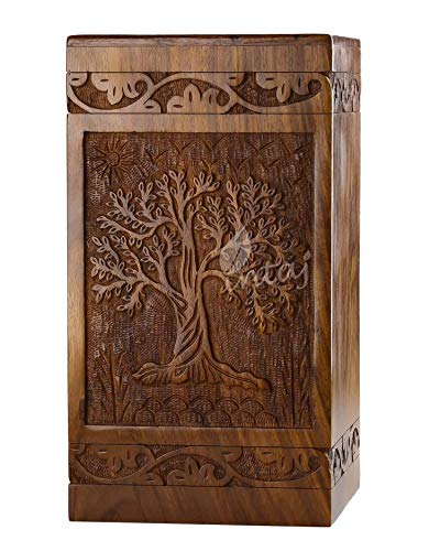 INTAJ Cremation Urns for Human Ashes Adult Male Female Wooden Tree of Life Urns Box and Casket for Ashes Men Women Child Pets Cat Dog Urn Burial Funeral Memorial Urns for Ashes Holds 250 Cubic Inch