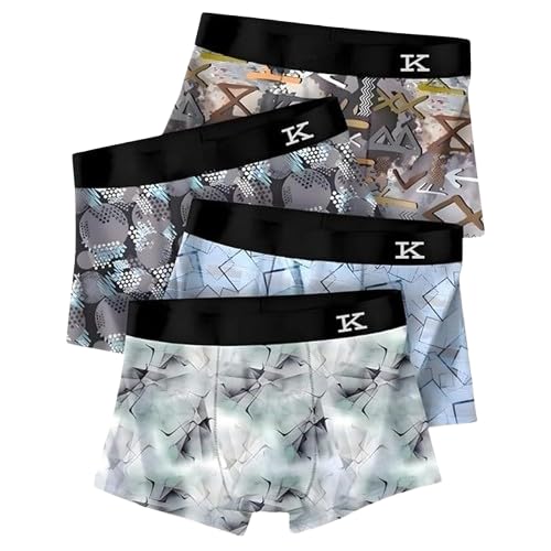 Image of Kinu Men's Comfortable Boxer Briefs Printed Design Ultra Soft Stretch Trunks Breathable Moisture-Wicking Underwear for Daily Comfort - Combo of 4