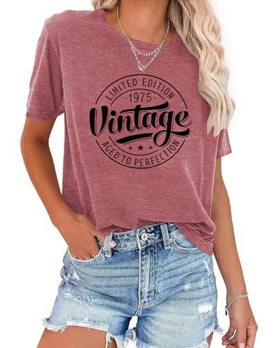 50th Birthday T-Shirts for Women: Vintage 1975 Graphic Shirt 50th Birthday Party Tees Tops2