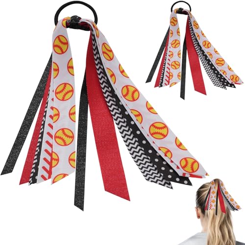 image for YKW 5 Pack Softball Hair Ties Ribbon Ponytail Holder for Girls - Sport