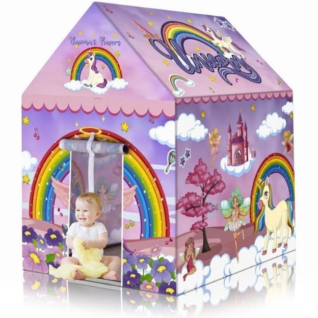 Play Tent House for Kids 2 to 8 Years Boys Girls Foldable Lightweight Indoor Outdoor Children Toy Tent Colorful Kids Playhouse for Home Birthday Gift (Unicorn Theme Play Tent House)-image-17
