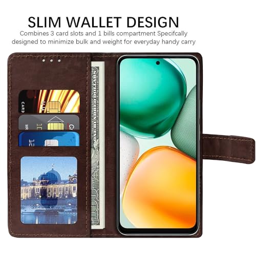 Image of Amazon Brand - Solimo Flip Leather Mobile Cover (Soft & Flexible Back case) for Honor X7c 5G (Coffee)