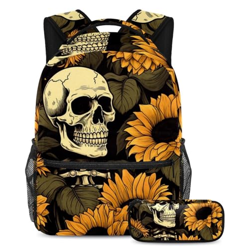Sac d'école crâne et tournesols pour ados fini le désordre avec ce pack de 2