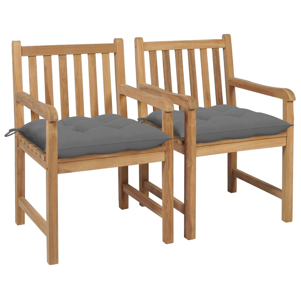 Chaises de jardin lot de 2 en teck massif et coussins gris pour terrasse extérieure A5