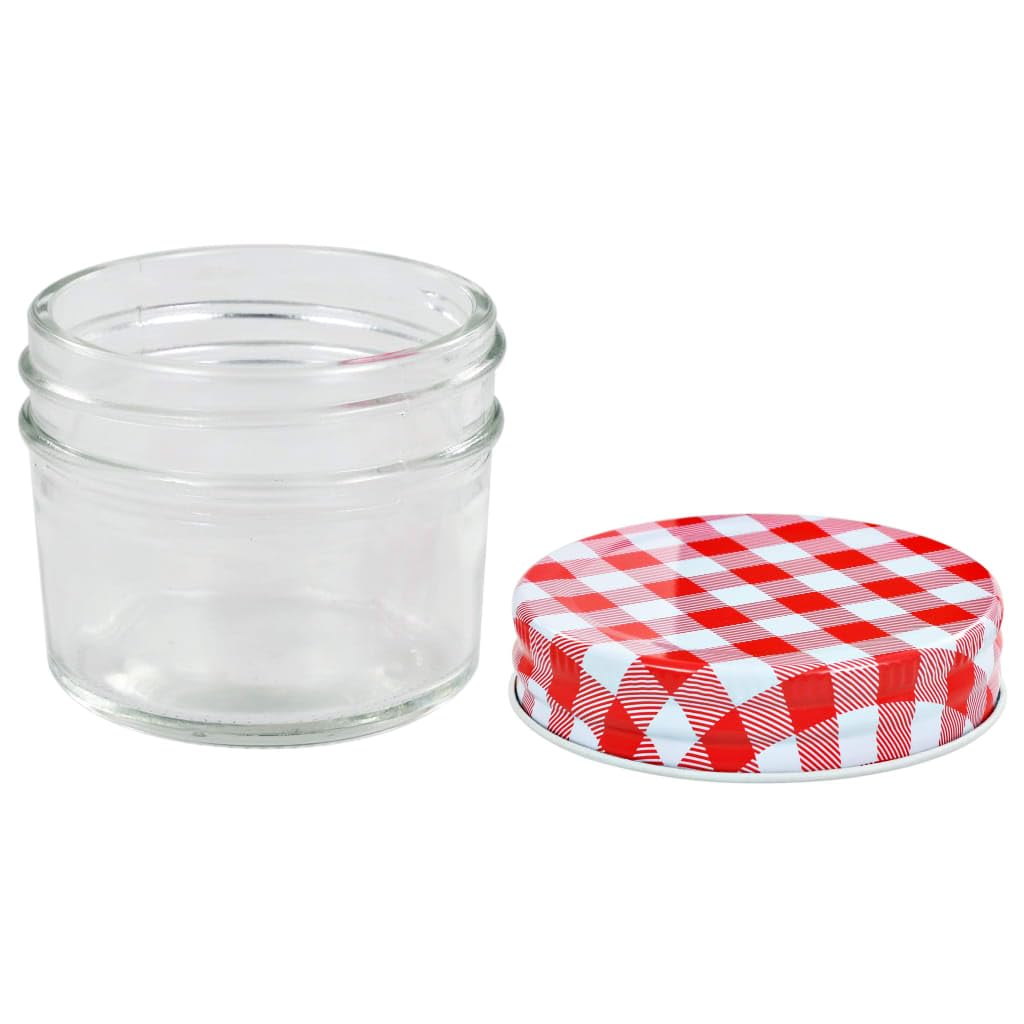 48er Set Marmeladengläser 110 ml mit Deckel Rot Weiß, Einmachgläser für Konfitüre, Chutney, Aufbewahrungsgläser für Gewürze, Vorratsgläser Set