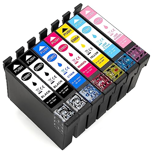ESMONLINE Lot de 7 cartouches d'encre compatibles T0807 pour Epson T0801 T0802 T0803 T0804 T0805...