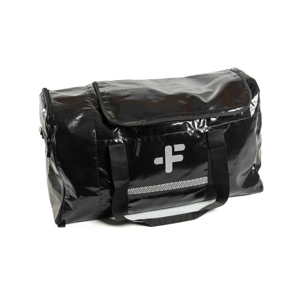 Bekleidungstasche 86L Schwarz - Feuerwehr Tasche & Rettungsdienst Tasche aus PVC Plan-Material - Sporttasche - Einsatztasche mit Schuhfach, Reflektorstreifen, Schultergurt, große Reisetasche