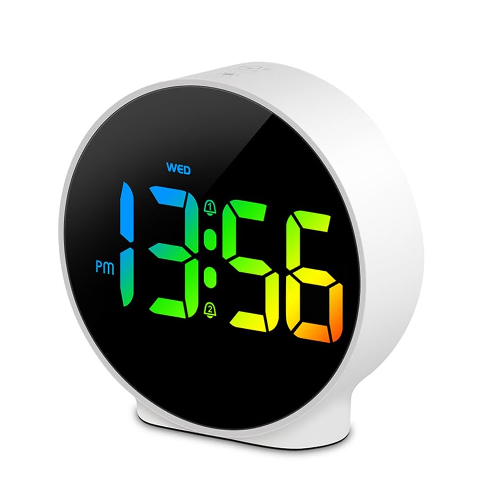 UDSKNV[KSL LED Desk Digital Alarm Clock Dual Alarm 12/24H Snooze Week Display Electronic Bedside Table Clock White