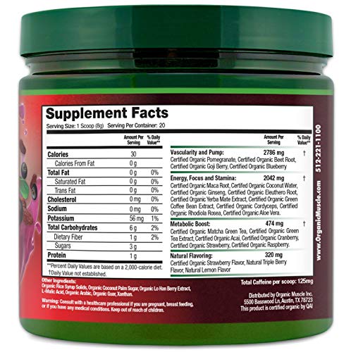 Organic Muscle #1 Rated Organic Pre Workout Powder-Natural Vegan Keto Pre-Workout & Organic Energy Supplement for Men & Women- Non-GMO, Paleo, Gluten Free, Plant Based -Lemon Berry -160g