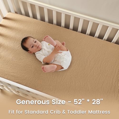 Image of david's kids Muslin Crib Sheets for Boys, 2 Pack 100% Cotton Soft Breathable Fitted Baby Sheet Set, Standard 52 inchx28 inch Crib and Toddler Mattress, Woodland Animal