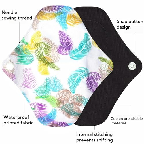 Image of Reusable Menstrual Pads,Washable Sanitary Napkins with Wings for Women,Reusable Panty Liners,Soft Cloth Menstrual Pads,7pcs /Set,Pack of 6+1 Storage Bag,Suitable for Menstrual Period