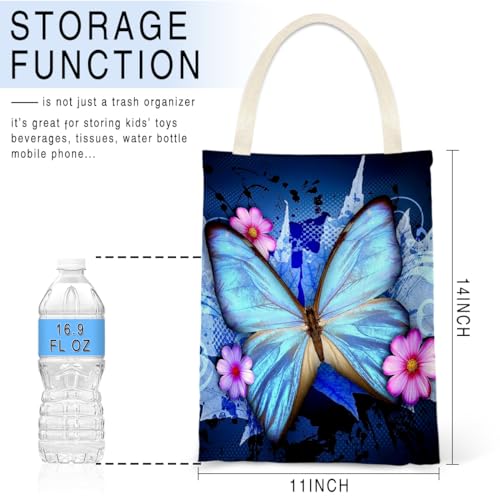 Image of Car Trash Bag Hanging No Snap Small Garbage Bag for Car Back Seat Cute Printed One-handed Strap Trash Bags Car Accessories-Blue Butterfly Car Trash Bags