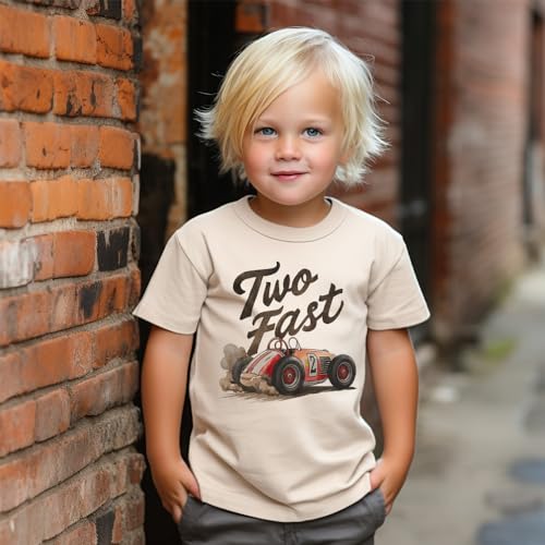 Two Fast 2nd Birthday Toddler Racing Shirt - Cute 2-Year-Old Race Car Themed Party T-Shirt - Natural Boys & Girls Graphic Tee3