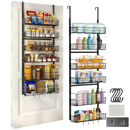 6-Tier Over Door Pantry Storage, Kitchen Hanging Storage with Adjustable Baskets, Back of Door Organization, Spice Rack for Kitchen, Bathroom, Pantry Organizer
