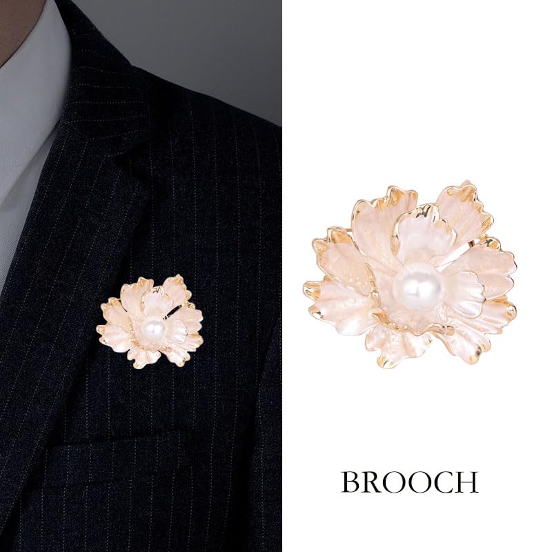 Image of Elegant Flower Brooch Pin for Women, Stylish Vinage Crystal Pearl Rhinestones Brooches Pins Dainty Lapel Pins for Dress Accessories Jewelry