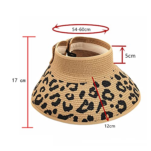 LABANCA Girls Leopard Sun Visor UPF 50+ UV Protection Wide Brim Beach Sun Visor Hat Braided Straw Roll-up Summer Hat2