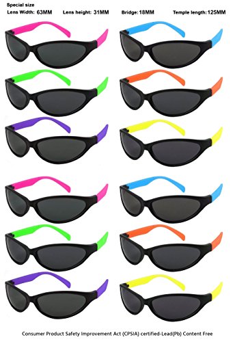 Edge I-Wear 12 Pack KID or ADULT Neon Sunglasses Wrap Sport Party Favors w/CPSIA certified-Lead(Pb) Content Free 5460R/9446R2