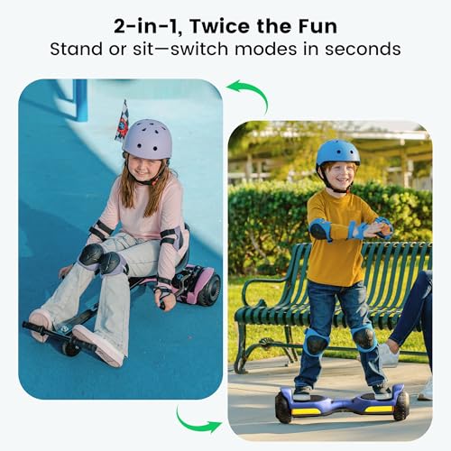 Image of Gyroor G13 Hoverboard with Seat Attachment 6.5 inch All-Terrain Go Kart | LED Lights, Bluetooth Speaker, UL2272 Certified, Adjustable Frame, 7.75 MPH Max Speed, Hoverboard for Kids and Adults