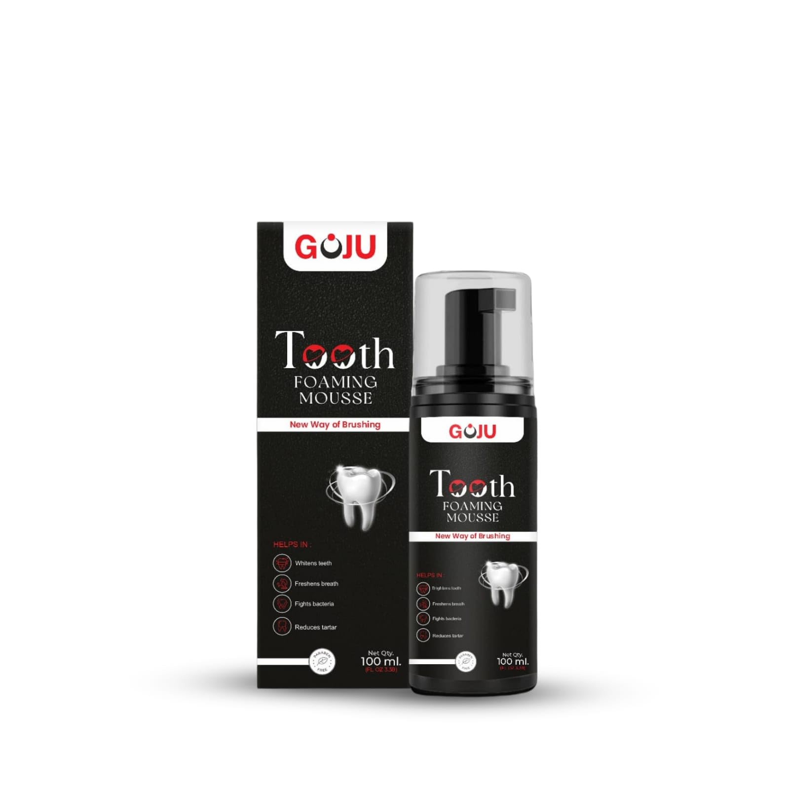 Goju Tooth Foaming Mousse | Ideal for Sensitive Teeth & Gums, Long Lasting Fresh Beath & Whitening Teeth | 100% Natural Ingredients | Travel Friendly | Size: 100ml