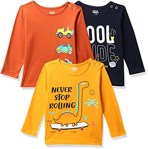 Image of Amazon Brand - Jam & Honey Baby Boy's Full Sleeves T-Shirt | 100% Cotton Printed Regular Fit T-Shirts | New Born Baby Clothes - 0 to 24 Months (Pack of 3)