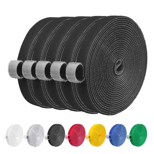 Image of IFNOW 32FT Reusable Fastening Tape Cable Ties Double-Sided Hook-and-Loop Cable Management Tape Strength and Durability 0.4'' /Width (5, Black)