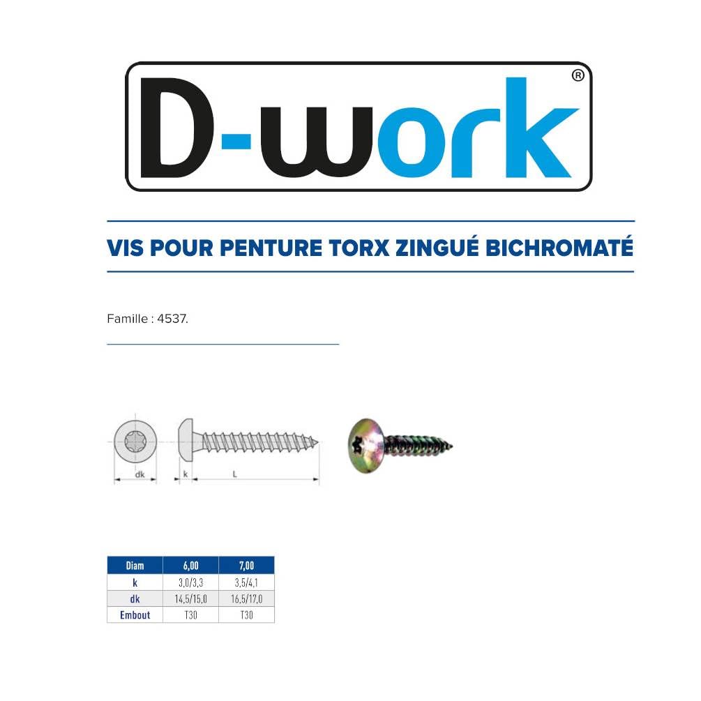 200 Vis Bois pour Penture Torx 6 x 50 mm - Zingué Bichro - D-Work