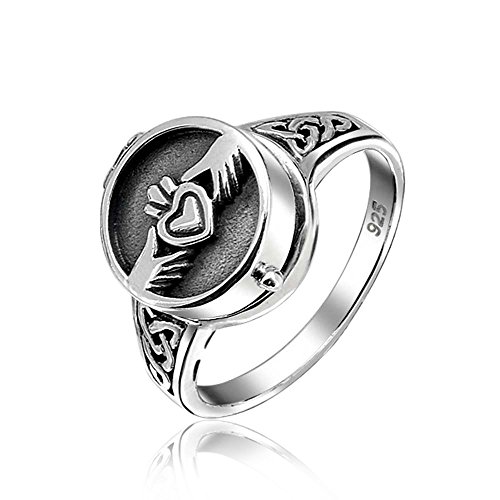 Anello puzzle Claddagh intrecciato con mani, corona e cuore celtico irlandese per amicizia BFF per adolescenti e donne in argento sterling .925