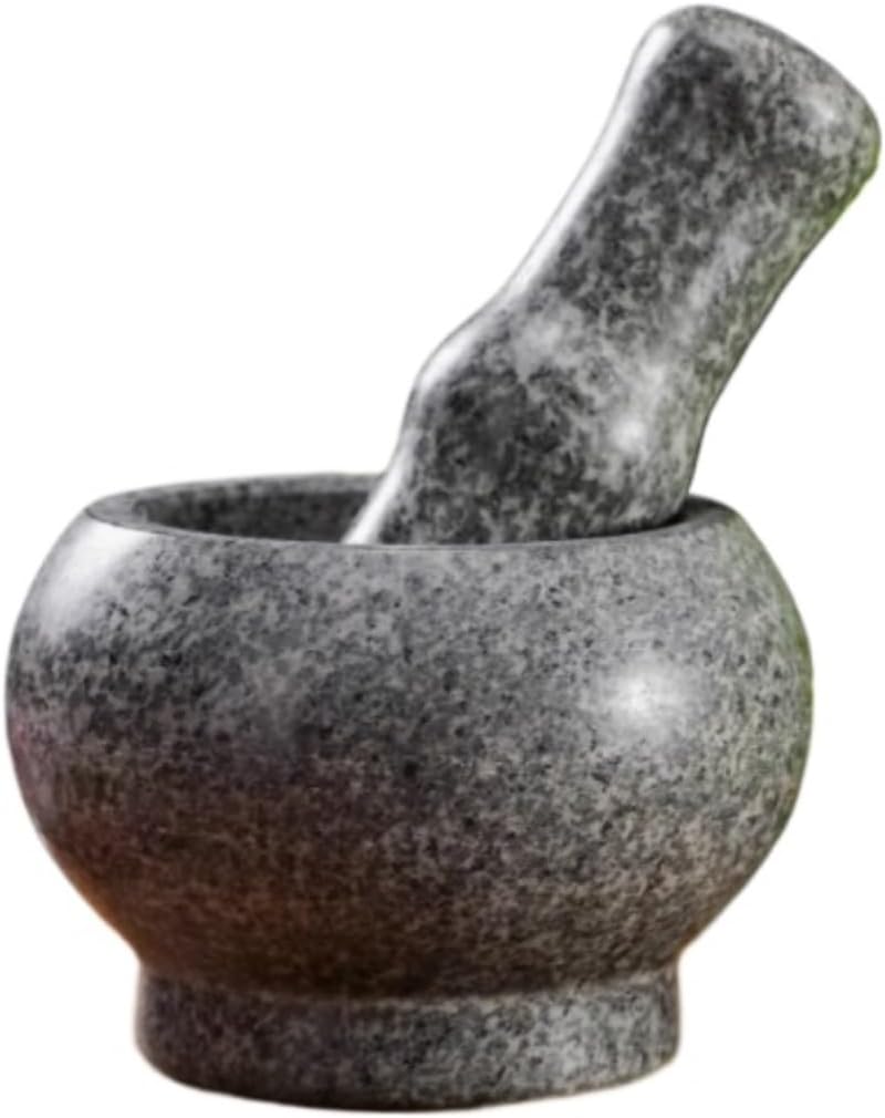 Mortar and Pestle Garlic Pounder Stone Mortar Press Household Pestle Set Kitchen Set(14x9cm)