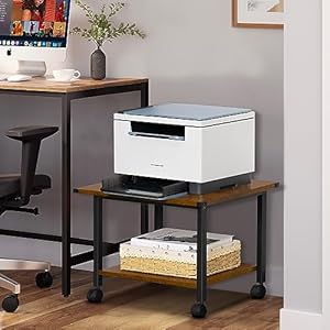 Lerliuo Under Desk Printer Stand, 2-Tier Industrial Mobile Printer Table with Storage Shelf and Steel Frame, Rolling Printer Cart Holder with Lockable Wheels for Home, Office (Rustic Brown) Lerliuo Under Desk Printer Stand 2 Tier Industrial Mobile Printer Table with Storage Shelf and Steel Frame Rolling Printer Cart Holder with Lockable Wheels for Home Office Rustic Brown
