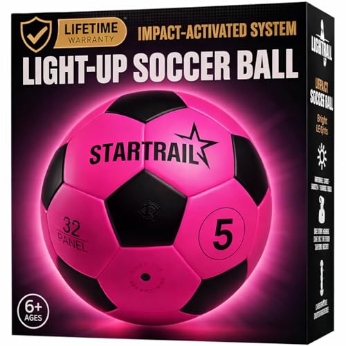 Glow in the Dark Soccer Ball | Sports Gift for Girls Ages 6-15 | LED Light-Up Ball with 3 Extra...