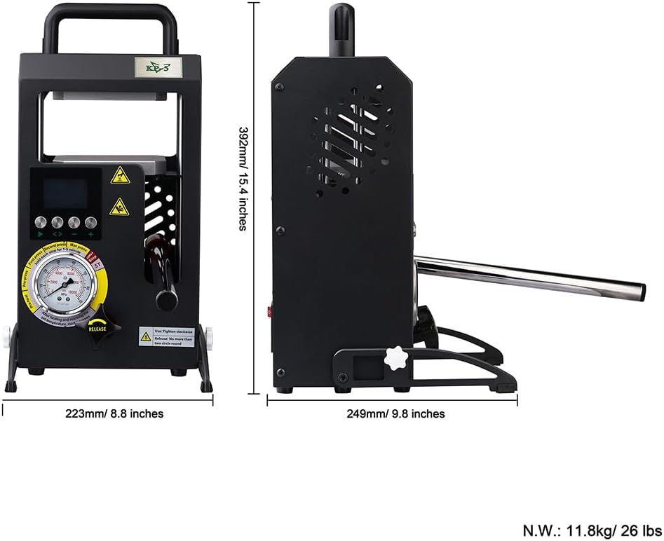 5T Hydraulic Heat Press Machine with 5Tons Dual Heating Plates 4.1x4.7 Inches Manual Heat Press Machine with Temperature Controller LCD Screen