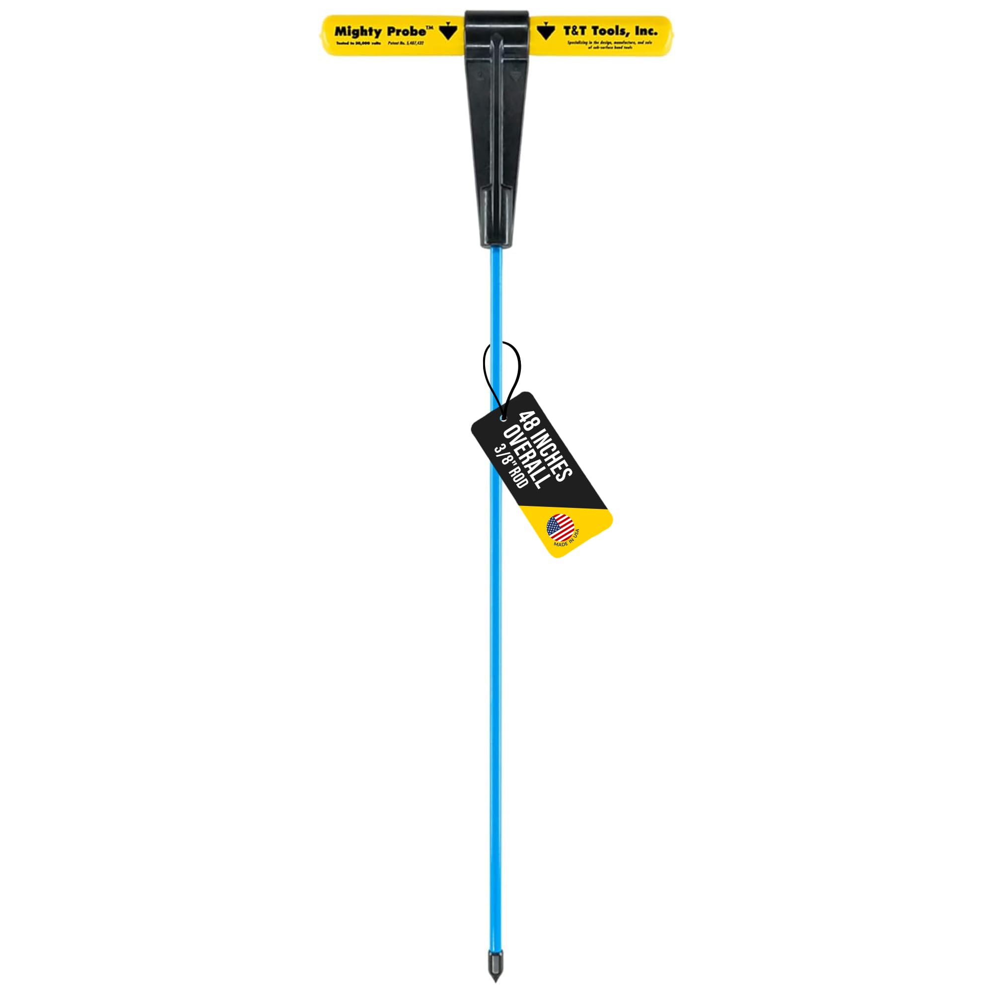 T&T Tools Mighty Probe Insulated Metal Soil Probe - Probing Rod, T-Handle Steel Rods, Landscaping Tools (1, 48-Inch Long Overall w/ 3/8" Metal Round Rod)