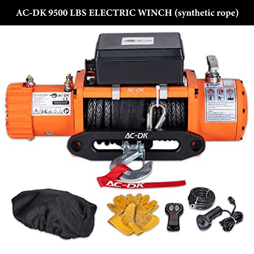 AC-DK 9500 lb. Electric Winch Synthetic Rope Kit, 12V Winch Waterproof IP67, with 2 Wirless Remote, for Truck SUV/4WD/OFFROAD (Orange 9500 Synthetic Rope Style) - Thumbnail 5